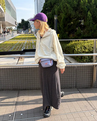 Wide-waist slim striped maxi skirt
