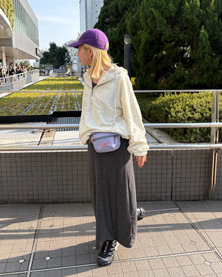 Melange-lined nylon hooded anorak