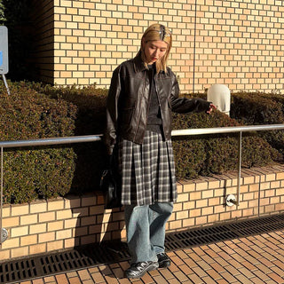 Wool check midi skirt