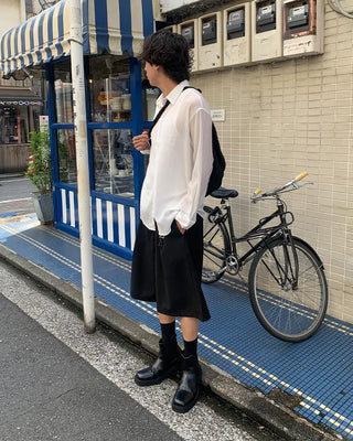 Pleated sheer long-sleeved shirt