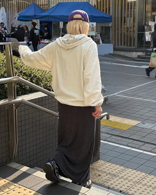 Wide-waist slim striped maxi skirt