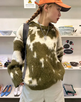 Cowhide Pattern Mohair Knit Loose Sweater