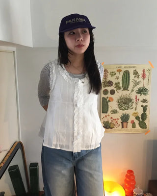 Frill Flower Stitch Tank Top Blouse