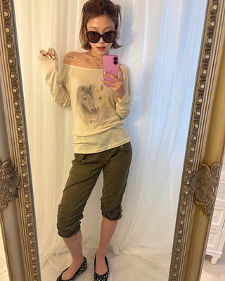 Double Horse Raglan Shoulder Long T-Shirt