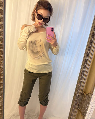Double Horse Raglan Shoulder Long T-Shirt