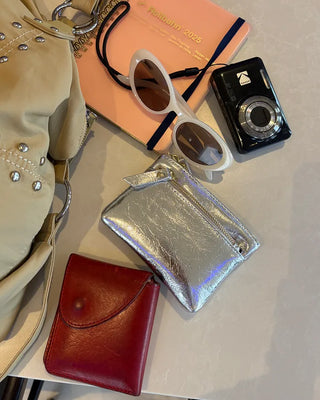 Double Zip Leather Mini Wallet