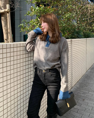 Denim two-tone accent color knit