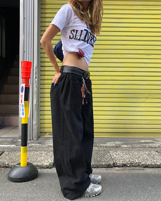 Patch button hem side outseam cotton pants