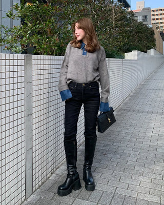 Denim two-tone accent color knit