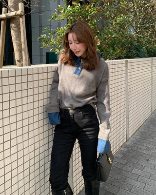 Denim two-tone accent color knit