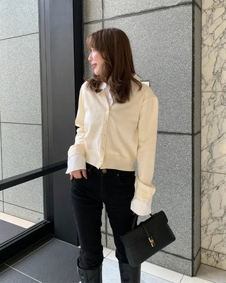Layered shirt with knit accents