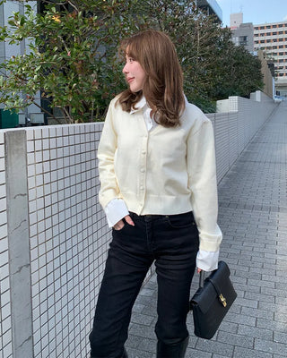 Layered shirt with knit accents