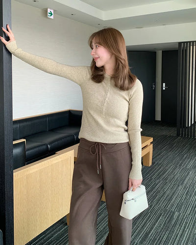 Slim Button Rib Knit