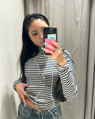 Slim Border Hooded Long Sleeve T-Shirt