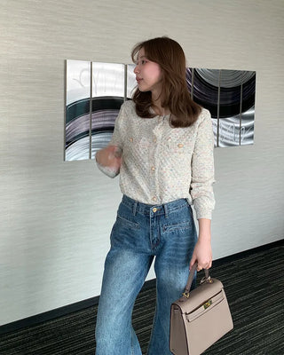 Back-slit bootcut denim pants