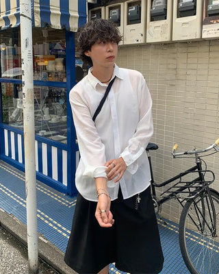 Pleated sheer long-sleeved shirt