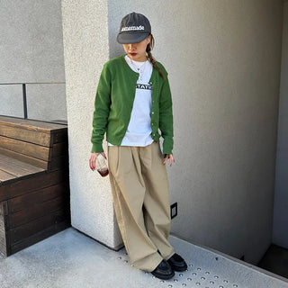 Double-pleated cotton wide-leg pants