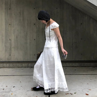 Frilled lace long skirt