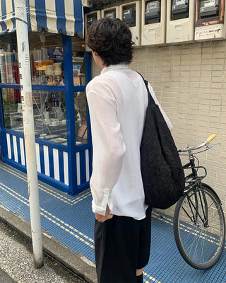 Pleated sheer long-sleeved shirt