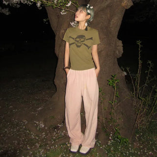 Summer nylon elastic waist pants