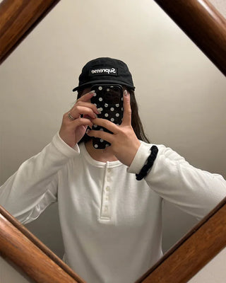 Round hem Henley neck T-shirt