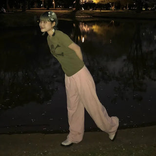 Summer nylon elastic waist pants