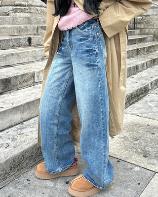 Mixed stud deep whisker wash denim pants