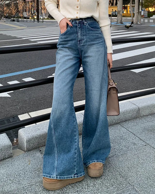 Diagonal slit cotton denim pants