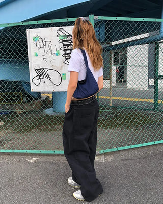 Patch button hem side outseam cotton pants