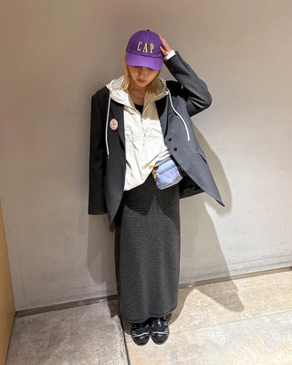 Wide-waist slim striped maxi skirt
