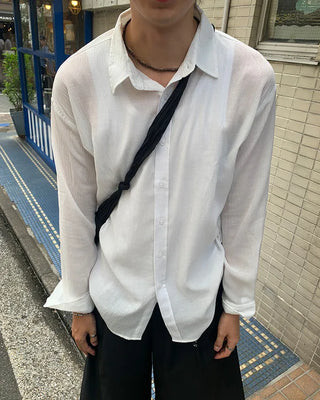 Pleated sheer long-sleeved shirt