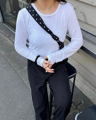 Jewel neck long T-shirt