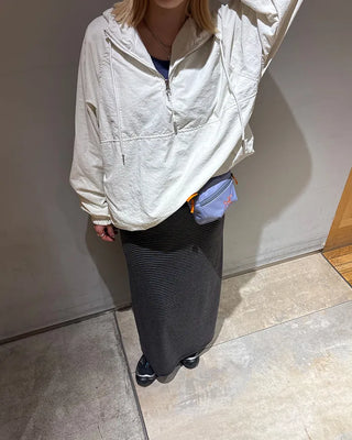 Melange-lined nylon hooded anorak
