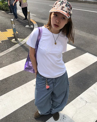 Pencil stripe balloon carpenter pants