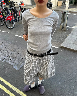 Jewel neck rayon long T-shirt