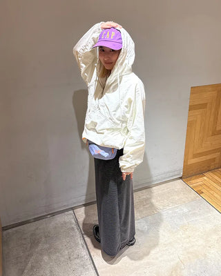 Melange-lined nylon hooded anorak