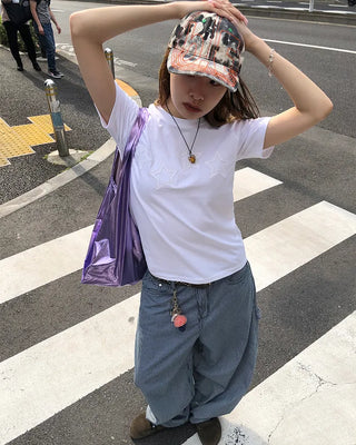 Pencil stripe balloon carpenter pants
