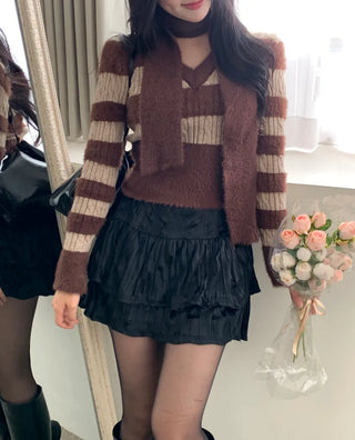 [2 colors] Velour tiered skirt