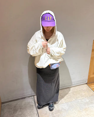 Melange-lined nylon hooded anorak