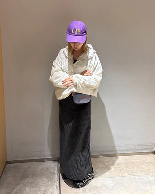 Wide-waist slim striped maxi skirt