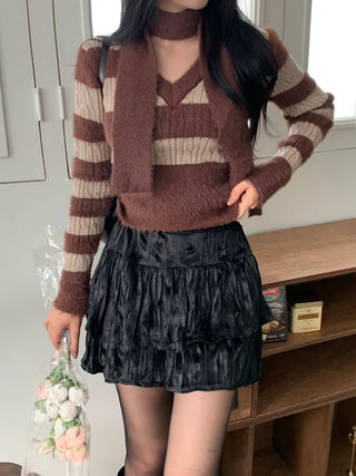 [2 colors] Velour tiered skirt
