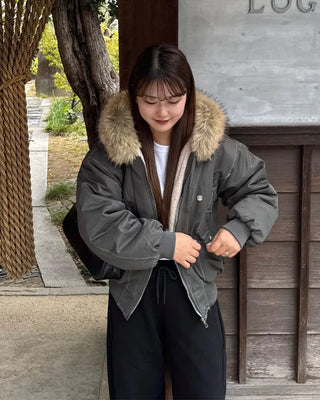 (Unisex) Hooded Fur Down Jacket