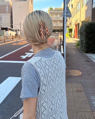 Block Check Square Hair Clip