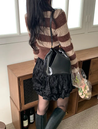 [2 colors] Velour tiered skirt