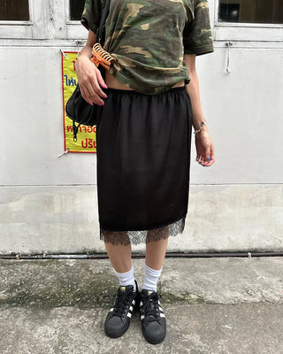 Fringe Lace Hem Easy Satin Skirt