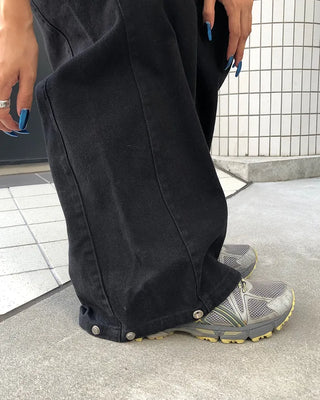 Patch button hem side outseam cotton pants