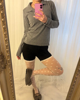 Lace hem short ribbed leggings pants
