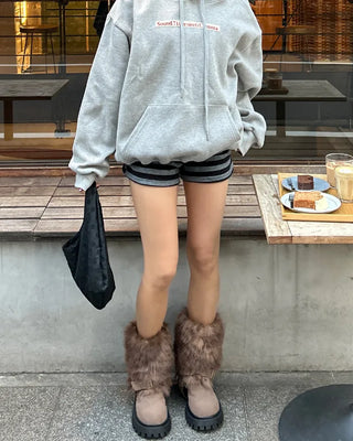 Harness-attached pattern fur suede short boots