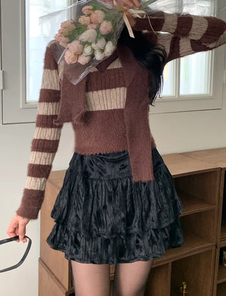 [2 colors] Velour tiered skirt