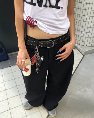 Patch button hem side outseam cotton pants